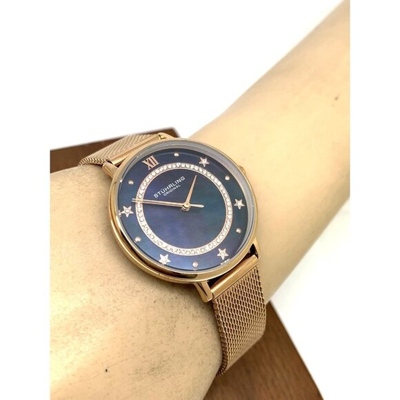 Stuhrling Women's Watch M16807 Symphony Quartz Blue Dial Rose Gold Steel… - Picture 5 of 13